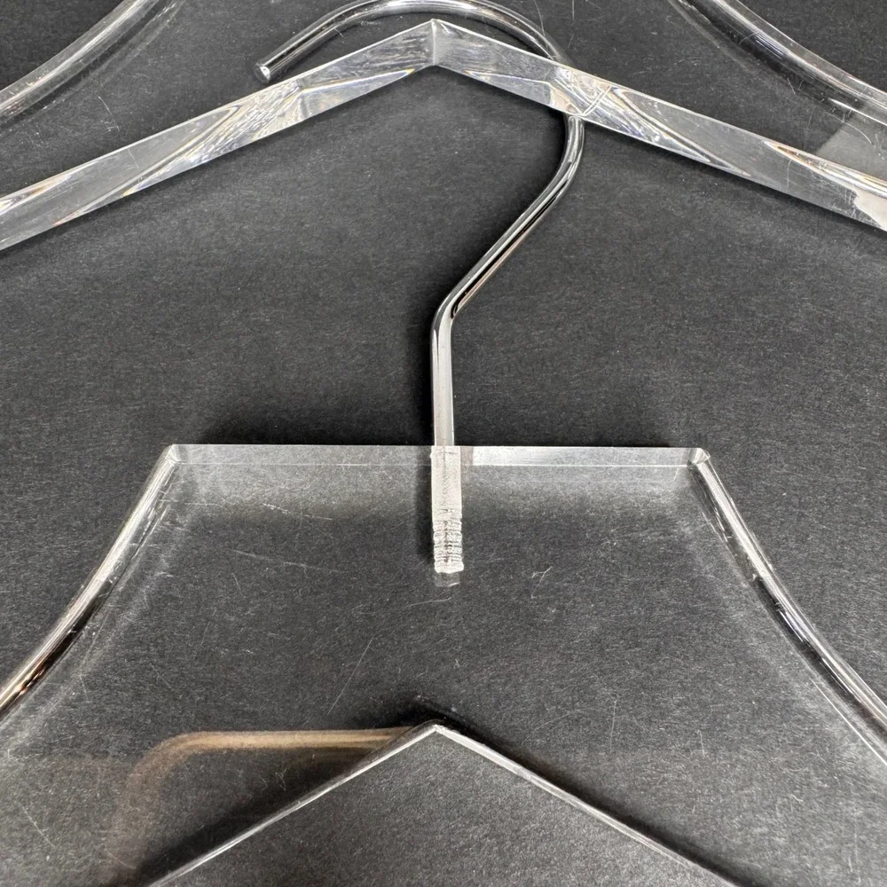 Set of 3 Clear Acrylic Hangers Chrome Hook Heavy Duty Lucite Style